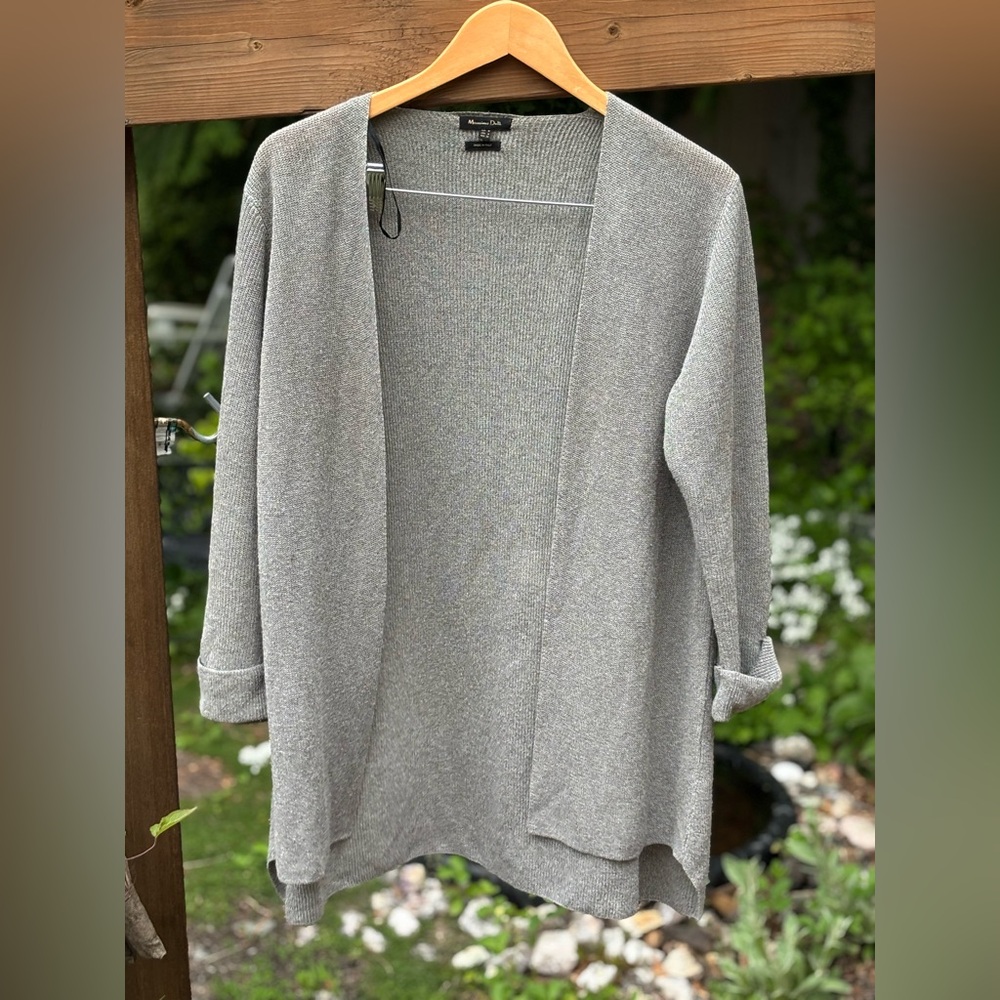 Massimo Dutti Gray Lightweight Cardigan Sweater, Italian Cardi, Summer wrap